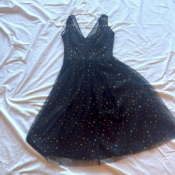 ModCloth Hell Bunny Infinity 50’s Elegant Black and Gold Vintage Style Dress XS - Picture 3 of 9